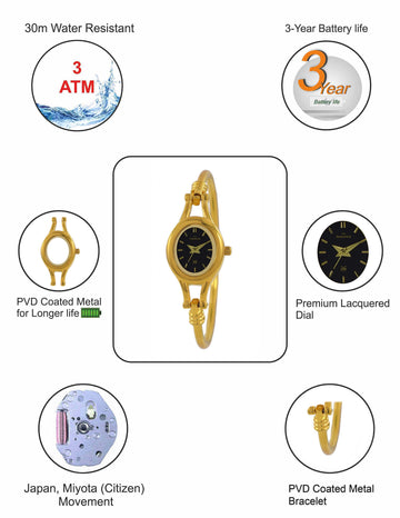 Maxima GOLD Women Black Dial Analogue Watch - 58851BMLY